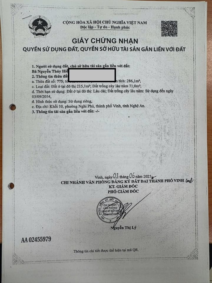 Đất nền trung tâm Nghi Phú, TP Vinh 286m² giá 11.444 tỷ - Đầu tư sinh lời ngay!