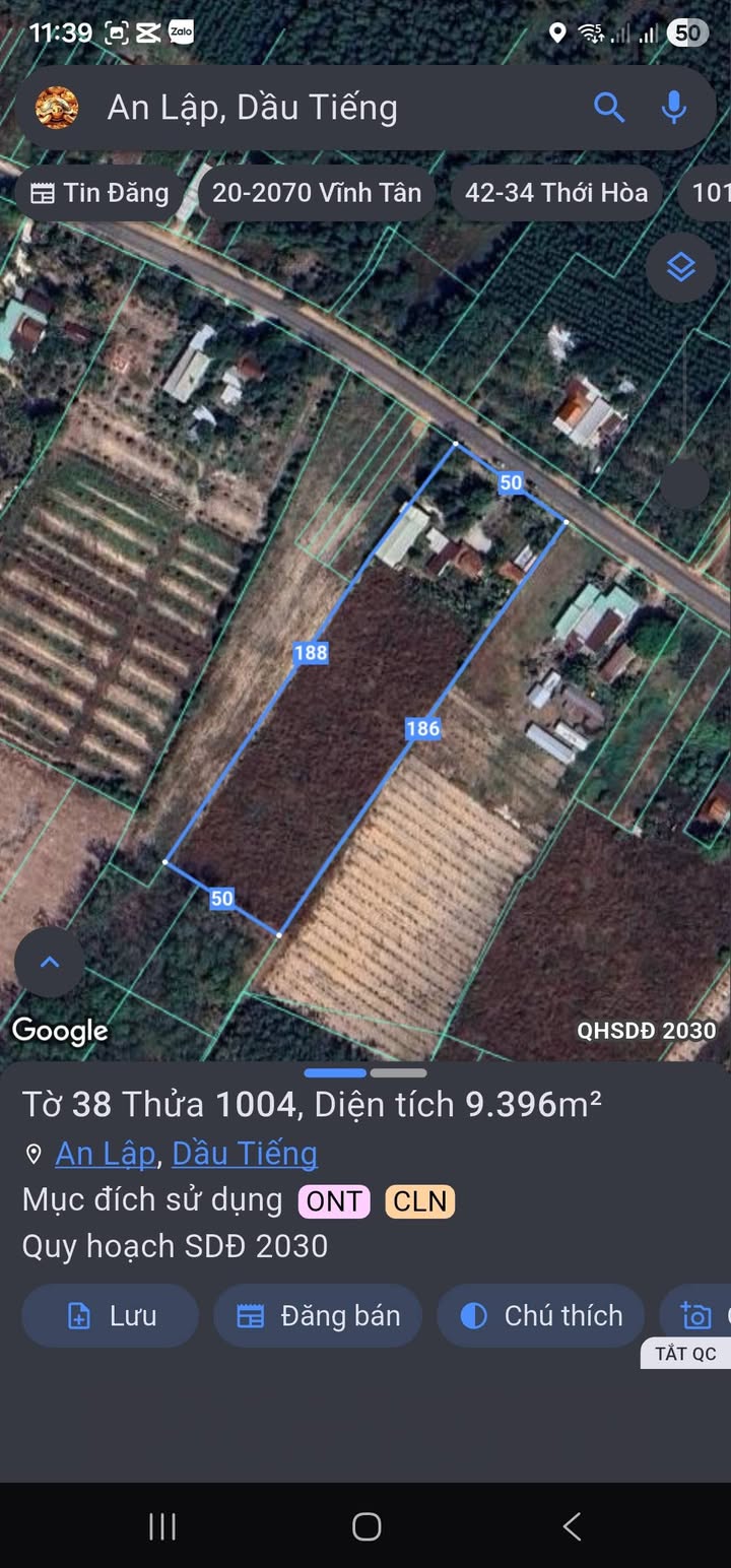 Đất mặt tiền ĐT 748, An Lập, Dầu Tiếng, 9350m² - Giá chỉ 1 tỷ, sổ đỏ chính chủ!