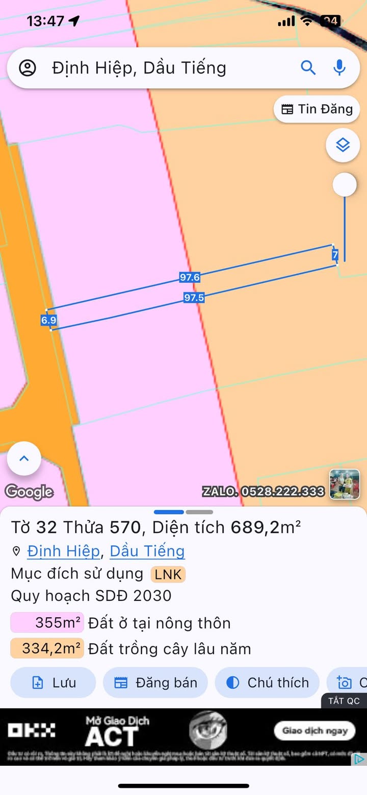 Đất nền xã Thanh An, Dầu Tiếng 679m² giá 8 tỷ - Cơ hội đầu tư hấp dẫn!