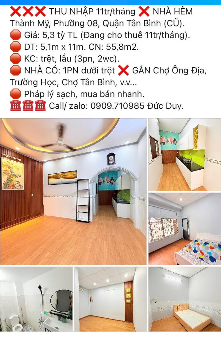 Nhà hẻm Thành Mỹ, Tân Bình 55m² giá 5.3 tỷ - Đầu tư sinh lời ngay!