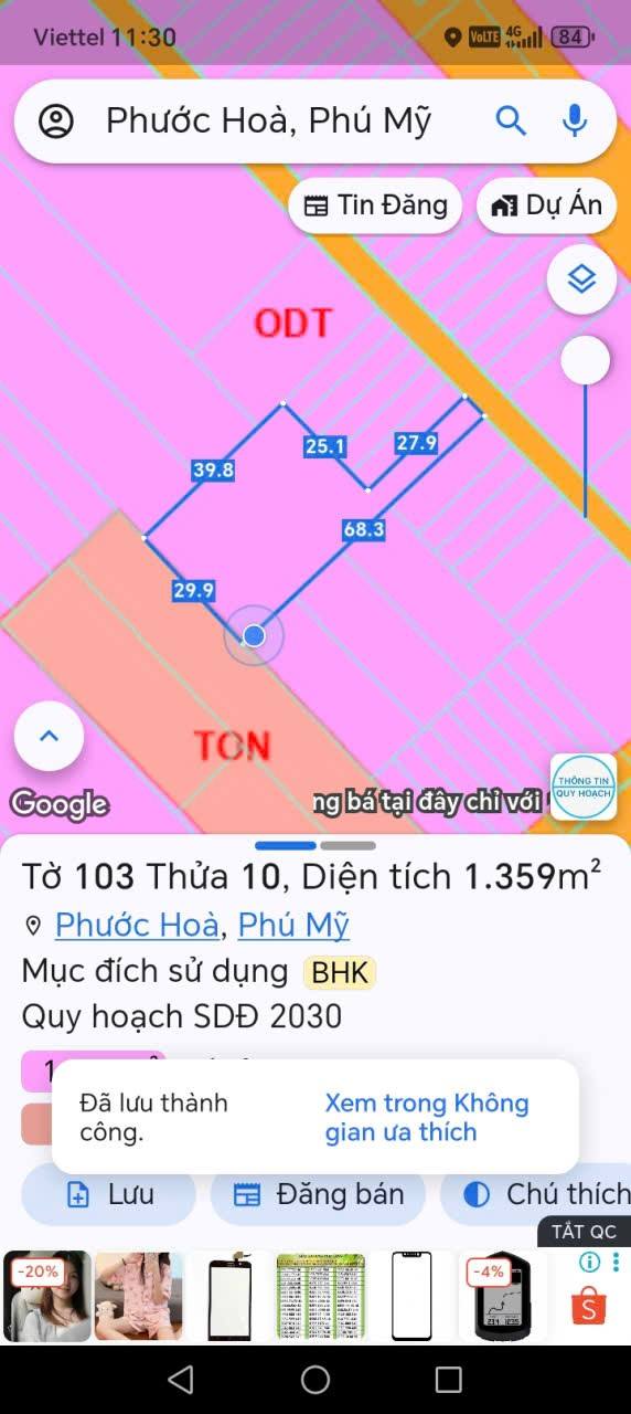 Lô đất Phước Hòa, Phú Mỹ 1291m² giá 8 tỷ - Pháp lý rõ ràng, đầu tư sinh lời!