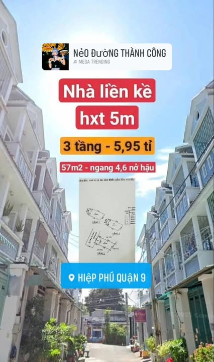Nhà phố Hiệp Phú Quận 9 57m² giá 5,95 tỷ - Nở hậu phong thủy đẹp!