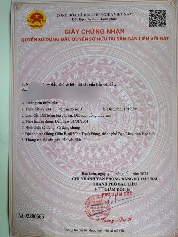 Đất nền ấp Giồng Giữa B, xã Vĩnh Trạch Đông, 5040m² giá 2.45 tỷ - Cơ hội đầu tư hấp dẫn!