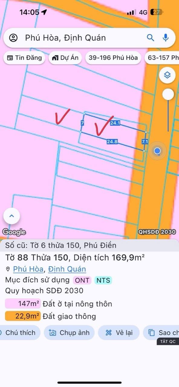 Đất thổ cư 350m² tại ấp 2 Phú Điền, Định Quán - Giá chỉ 600 triệu!