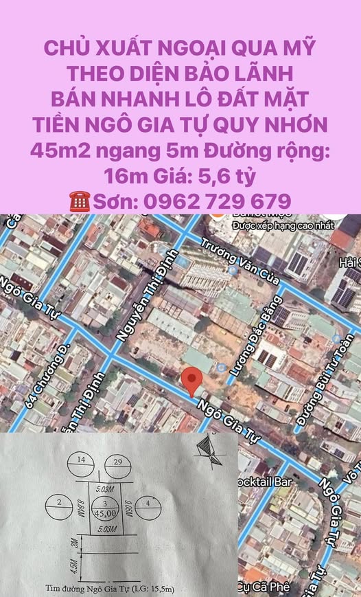 Đất nền mặt tiền Ngô Gia Tự Quy Nhơn 45m² giá 5.6 tỷ - Cơ hội đầu tư tuyệt vời!
