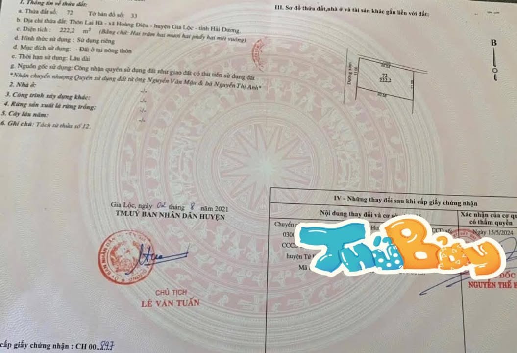 Đất nền Hoàng Diệu Gia Lộc 222m² giá chỉ 2 tỷ - Cơ hội đầu tư hấp dẫn!