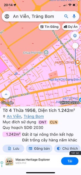 Bán đất mặt tiền đường Mai Chí Thọ, Trảng Bom 1200m² - Đầu tư sinh lời tuyệt vời!
