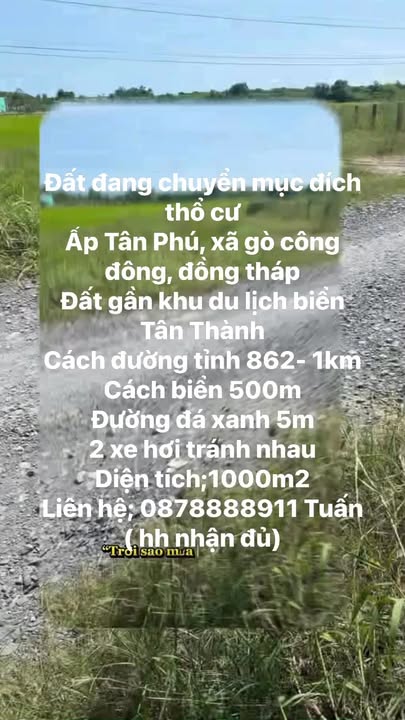 Đất thổ cư Ấp Tân Phú, Gò Công Đông 1000m² - Gần biển Tân Thành!