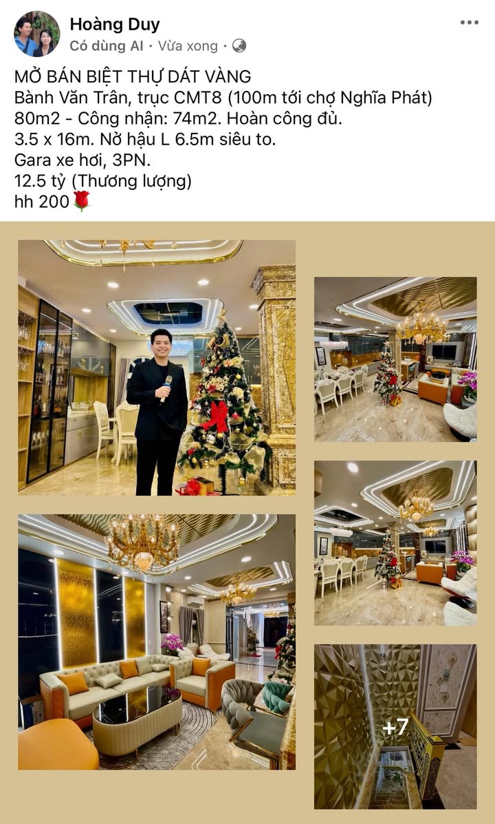 Biệt thự dát vàng Bành Văn Trân 74m² giá 12.5 tỷ - Nở hậu siêu to, gara ô tô!