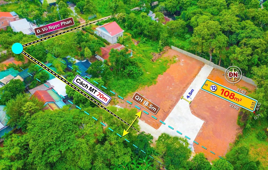 Đất nền 110m² tại Vũ Ngọc Phan, Huế - Giá 1.6 tỷ - Hướng Đông Nam và Tây Bắc