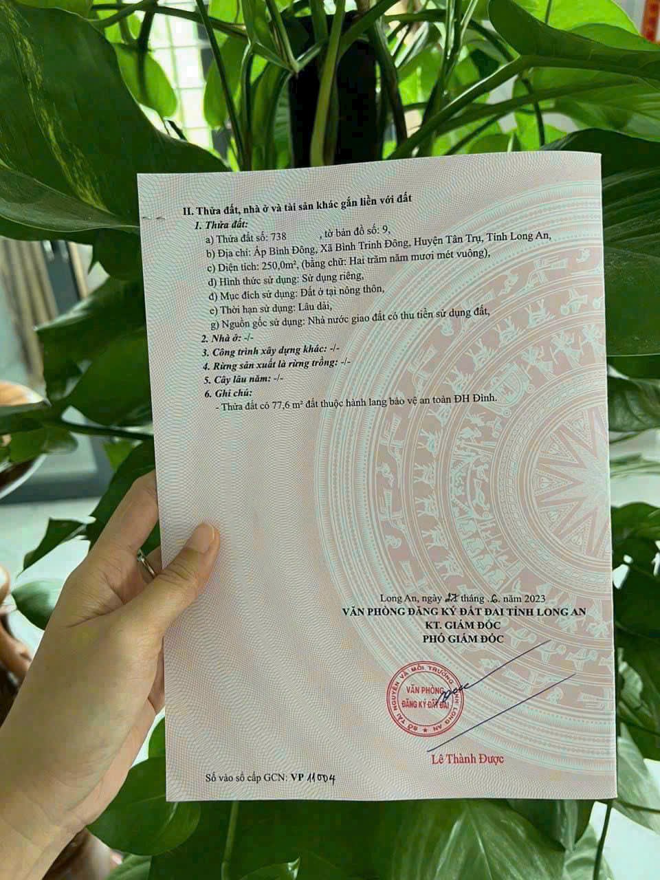 Đất thổ cư mặt tiền đường nhựa xã Bình Trinh Đông, Huyện Tân Trụ 250m² giá 1,5 tỷ - Cơ hội đầu tư hấp dẫn!