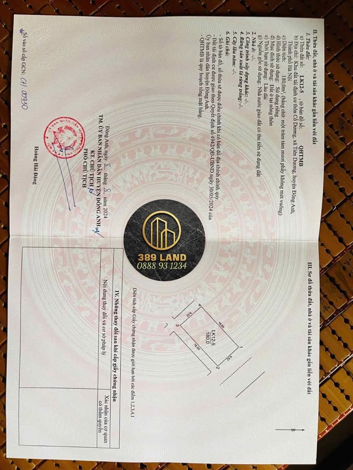 Đất nền Tiên Dương, Đông Anh 180m² - Lô góc siêu thoáng, vị trí đẹp!