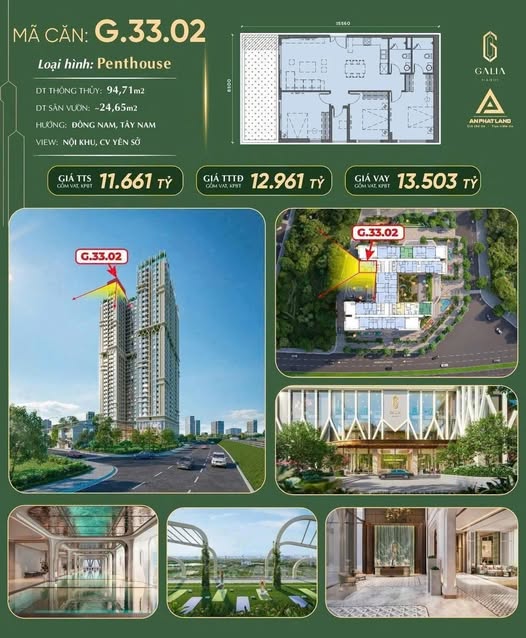 Penthouse G.33.02 Galia Hanoi 119m² giá 11.661 tỷ - Căn góc hiếm có với sân vườn riêng!