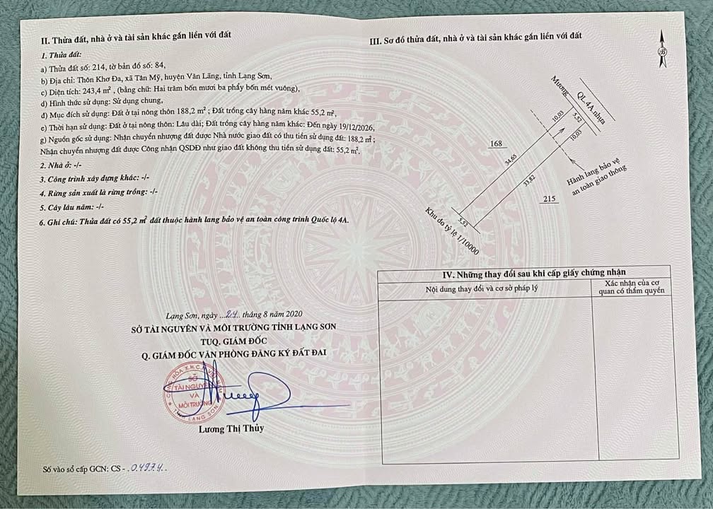 Đất ở Tân Mỹ, Văn Lãng 243,4m² giá 1,9 tỷ - Sổ đỏ chính chủ, xây dựng ngay!