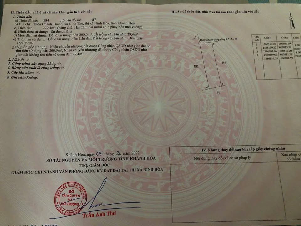 Đất đẹp chính chủ Thôn Chánh Thanh Ninh Thọ 229m² giá 950 triệu - Cơ hội đầu tư hấp dẫn!