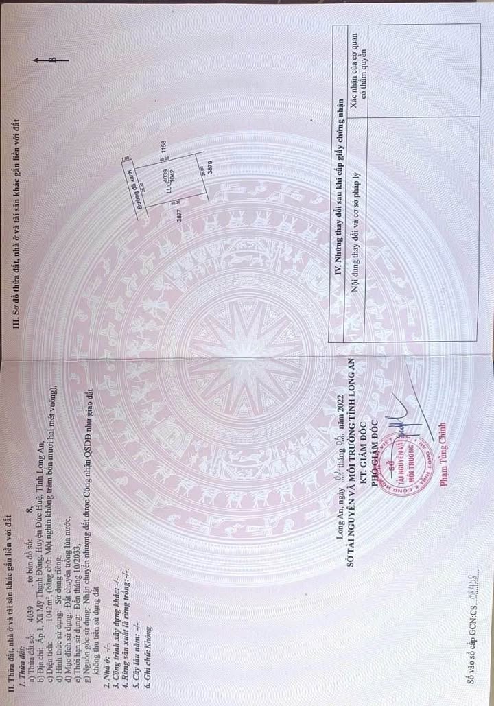 Đất nền 1042m² tại Ấp 1, Xã Mỹ Thạnh Đông, Đức Huệ - Tiềm năng đầu tư cao!