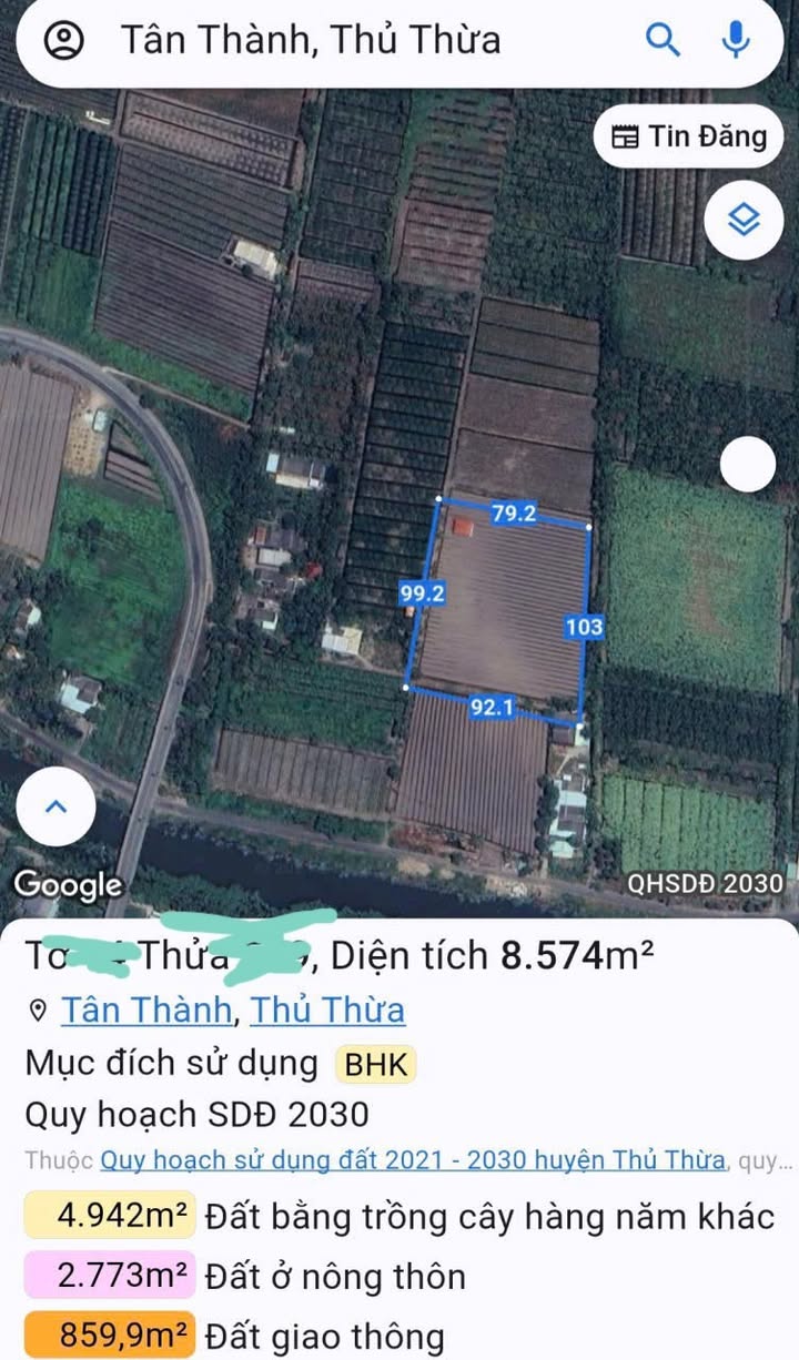 Đất vườn 8600m² tại Ấp 3, Tân Thành, Thủ Thừa - Giá chỉ 545 triệu
