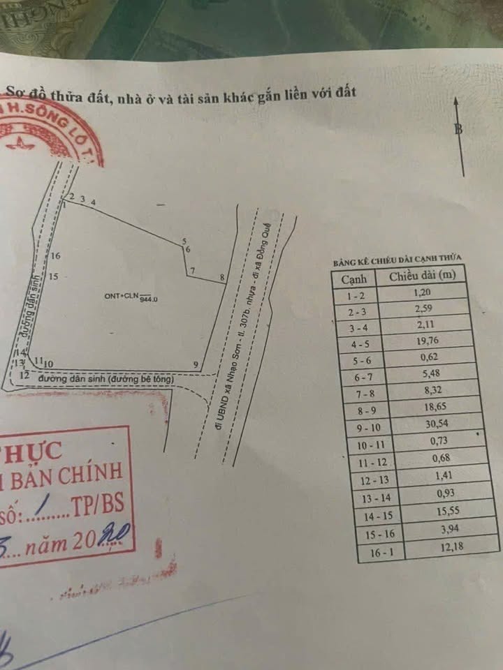 Đất thổ cư 400m² tại Nhạo Sơn, Sông Lô - Diện tích 944m², giá tốt thương lượng!