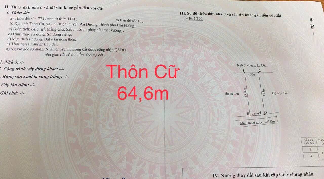 Đất thổ cư thôn Cữ - Lê Thiện, An Dương 64m² giá mềm - Nở hậu phong thủy, chốt nhanh!