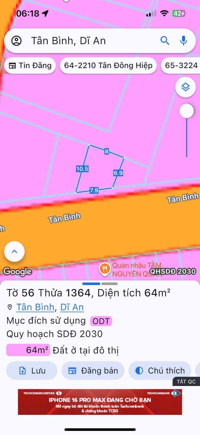 Lô đất Tân Đông Hiệp, Bình Dương 64m² giá 2.79 tỷ - Sổ hồng riêng, xây dựng tự do!