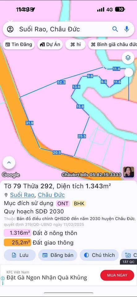 Đất nền Suối Rao Châu Đức 1750m² giá 2.1 tỷ - Mặt tiền đường nhựa