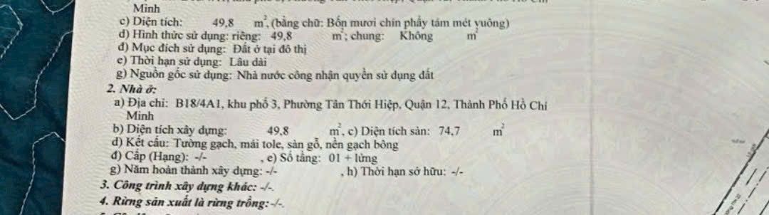 Nhà cấp 4 hẻm 6m tại Tân Thới Hiệp, Q12 - Thích hợp xây siêu phẩm chỉ 4,1 tỷ!