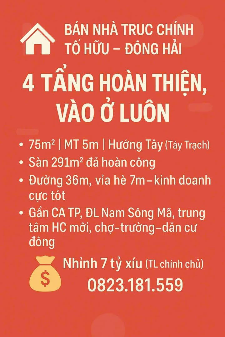 Nhà phố Tố Hữu, Đông Hải 75m² giá 7 tỷ - Kinh doanh sầm uất!