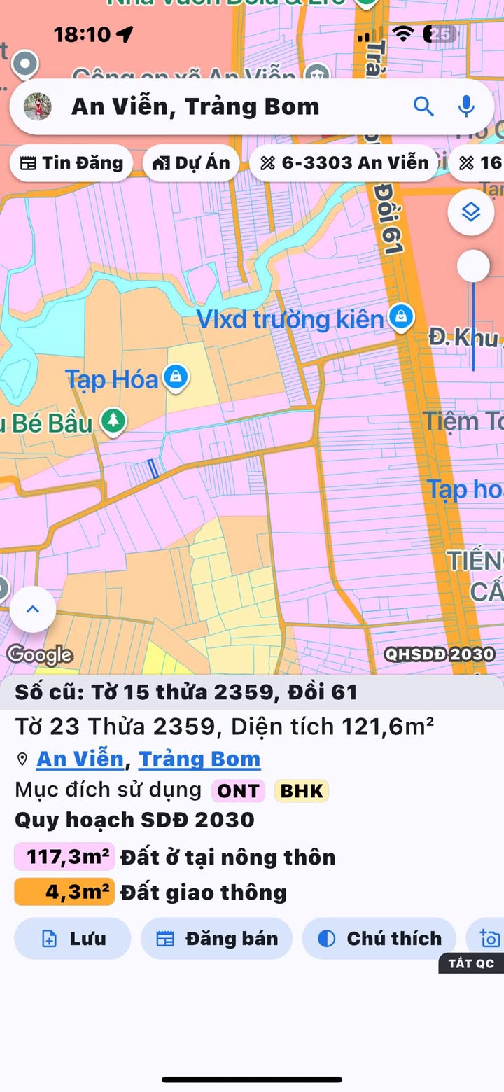 Đất thổ cư 120m² tại xã An Viễn, Trảng Bom - Giá tốt, pháp lý rõ ràng!