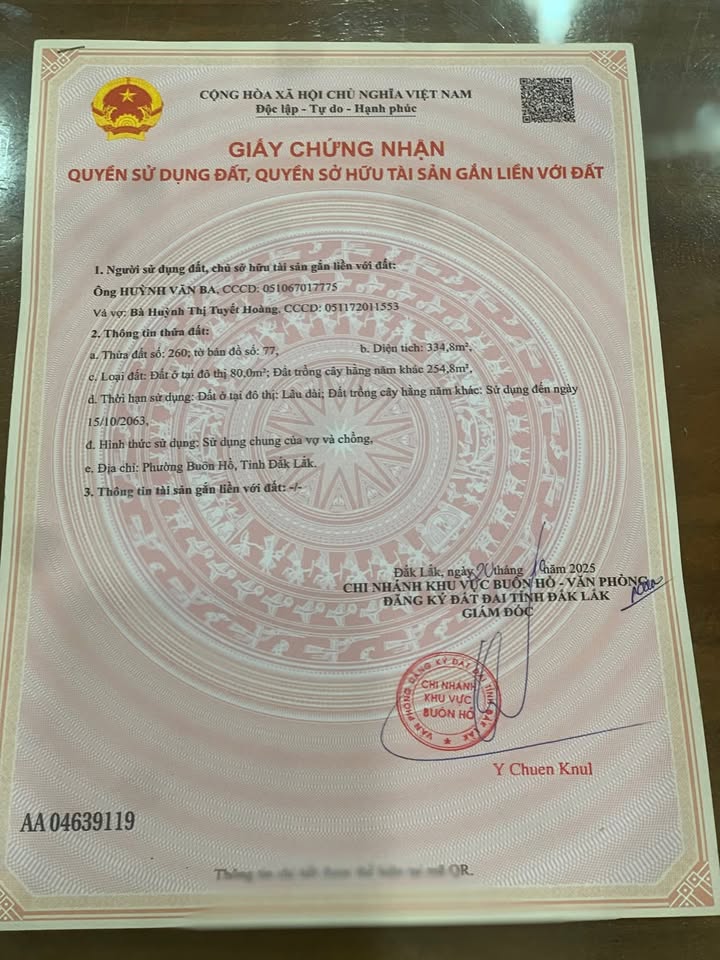 Đất thổ cư 80m² đường Hoàng Diệu Buôn Hồ - Giá chỉ 900 triệu!