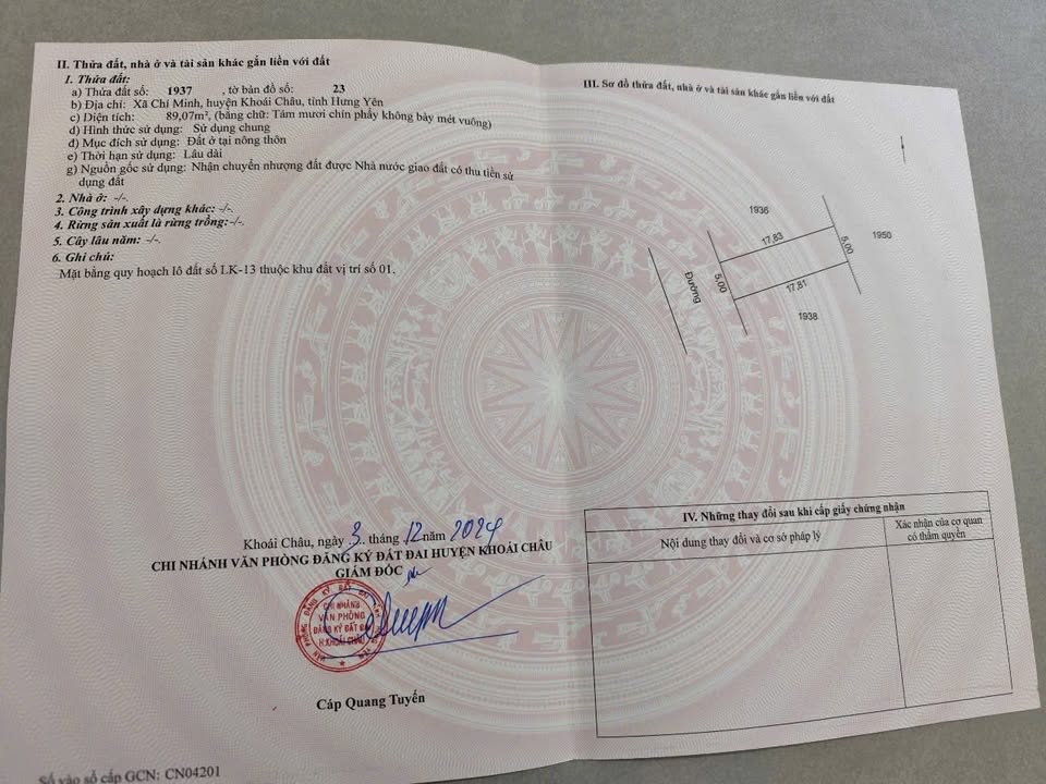 Đất thổ cư 89m² tại thôn Tân Hưng, Hưng Yên - Chính chủ bán gấp!