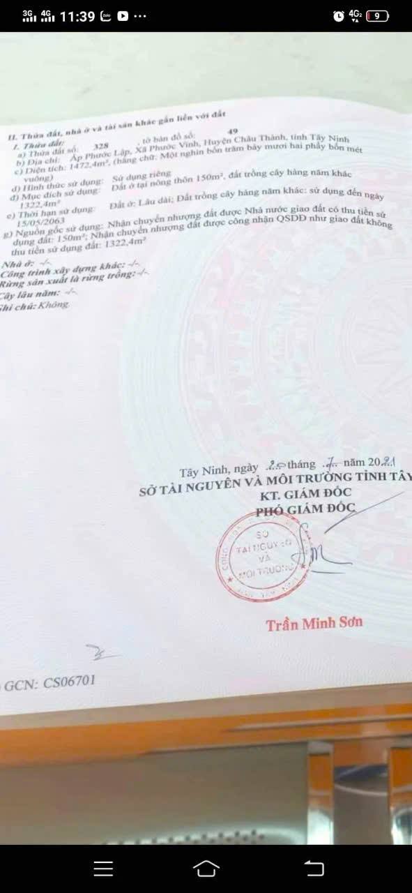 Đất nền Phước Vinh Châu Thành 1500m² giá 400 triệu - Cơ hội đầu tư hấp dẫn!