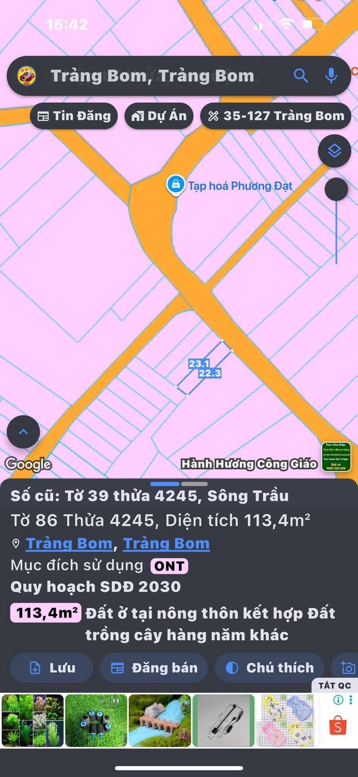 Đất thổ cư 115m² tại Ấp 4, Sông Trầu, Trảng Bom - Sổ đỏ chính chủ giá chỉ 1.3 tỷ!