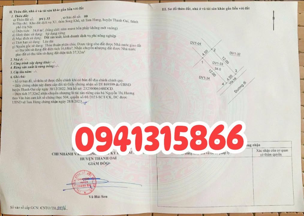 Đất nền Thanh Oai 54m² giá 7 tỷ - Cơ hội đầu tư sinh lời ngay lập tức!