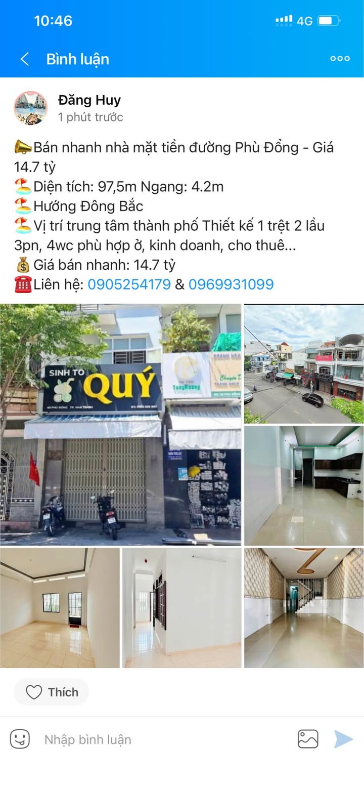 Nhà mặt tiền đường Phù Đổng Nha Trang 97.5m² giá 14.7 tỷ - Kinh doanh lý tưởng!