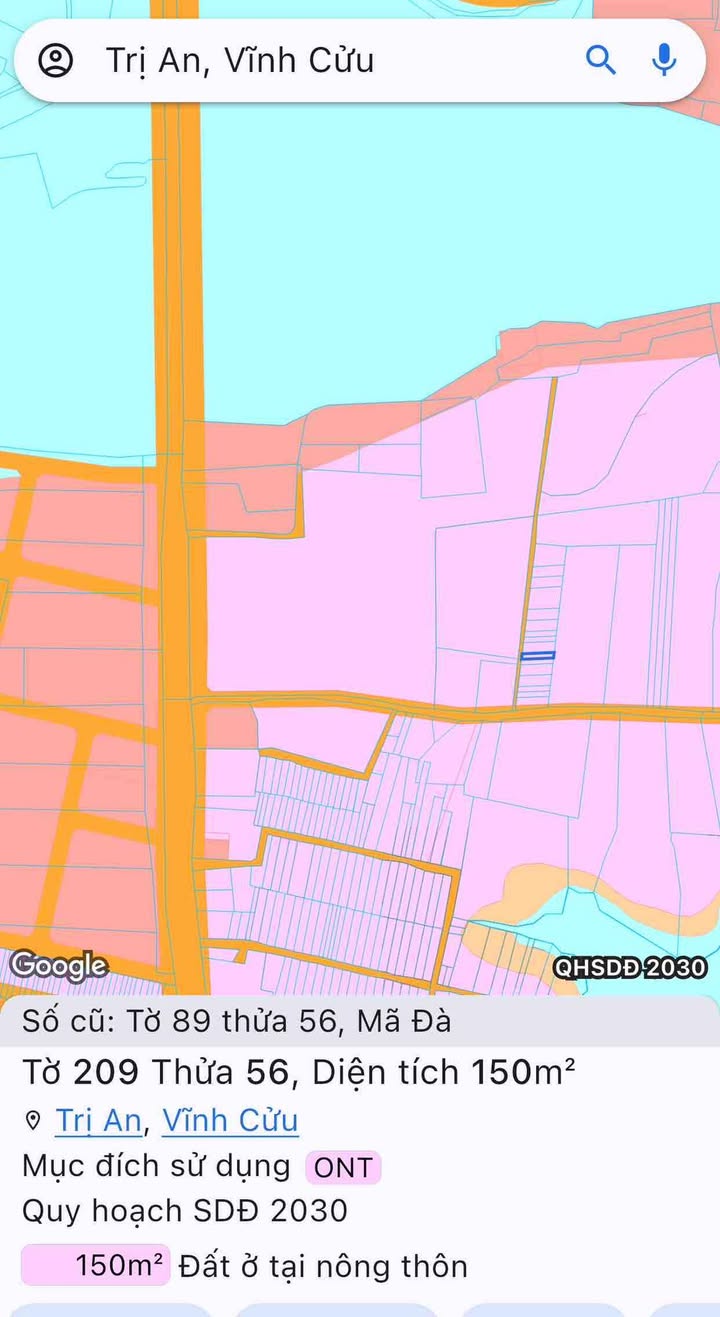 Đất thổ cư Mã Đà, xã Trị An 145m² giá 500 triệu - Khu vực yên tĩnh, thích hợp câu cá!