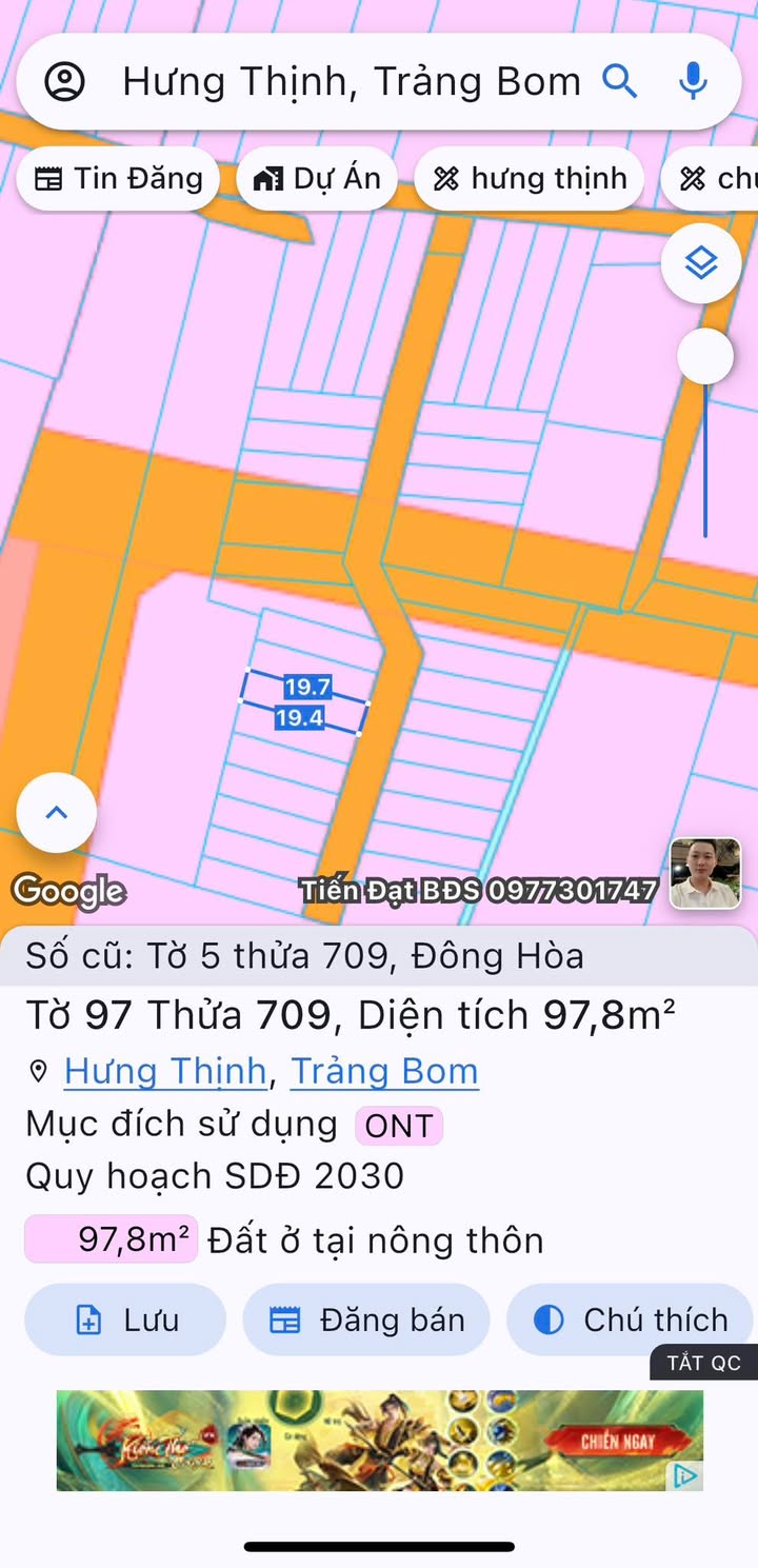 Đất thổ cư 97m² tại Ấp Hoà Bình, Trảng Bom - Giá chỉ 1 tỷ, vị trí đắc địa!