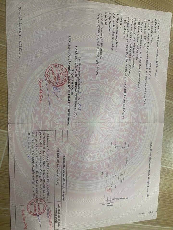 Đất nền 2400m² tại khu phố 9 Minh Hưng, Chơn Thành - Giá chỉ 1 tỷ VND!