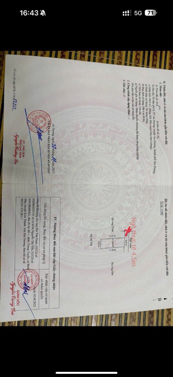 Đất nền chính chủ Thị Trấn An Dương 44m² giá 1.7 tỷ - Cơ hội đầu tư hấp dẫn!