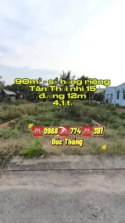 Đất mặt tiền Tân Thới Nhì 90m² giá 4.1 tỷ - Sổ hồng riêng, thương lượng!