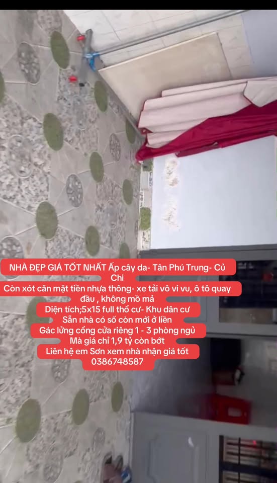 Nhà đẹp Ấp Cây Da, Tân Phú Trung, Củ Chi 75m² chỉ 1.9 tỷ - Sẵn sàng ở ngay!