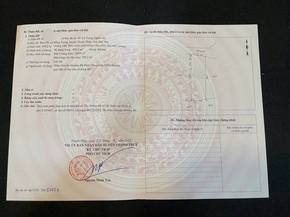 Lô đất Đồng Trung, Thanh Thủy 459,2m² - Vị trí đắc địa, giá thỏa thuận!