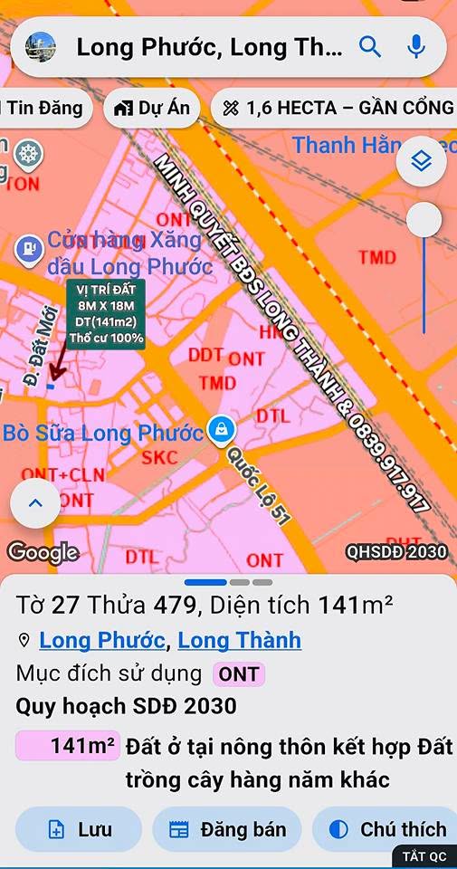 Đất nền Long Phước, Long Thành 141m² giá 1.98 tỷ - Pháp lý rõ ràng, cơ hội đầu tư hấp dẫn!