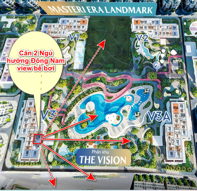 Căn hộ 2 phòng ngủ Masteri Era Landmark 73m² giá chỉ 4.2 tỷ - View bể bơi tuyệt đẹp!