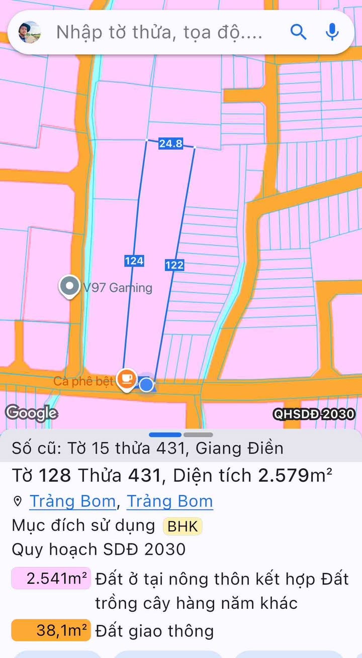 Đất nền mặt tiền Nhựa Ranh 9, Giang Điền 2579m² - Giá đầu tư chỉ 5 tỷ!
