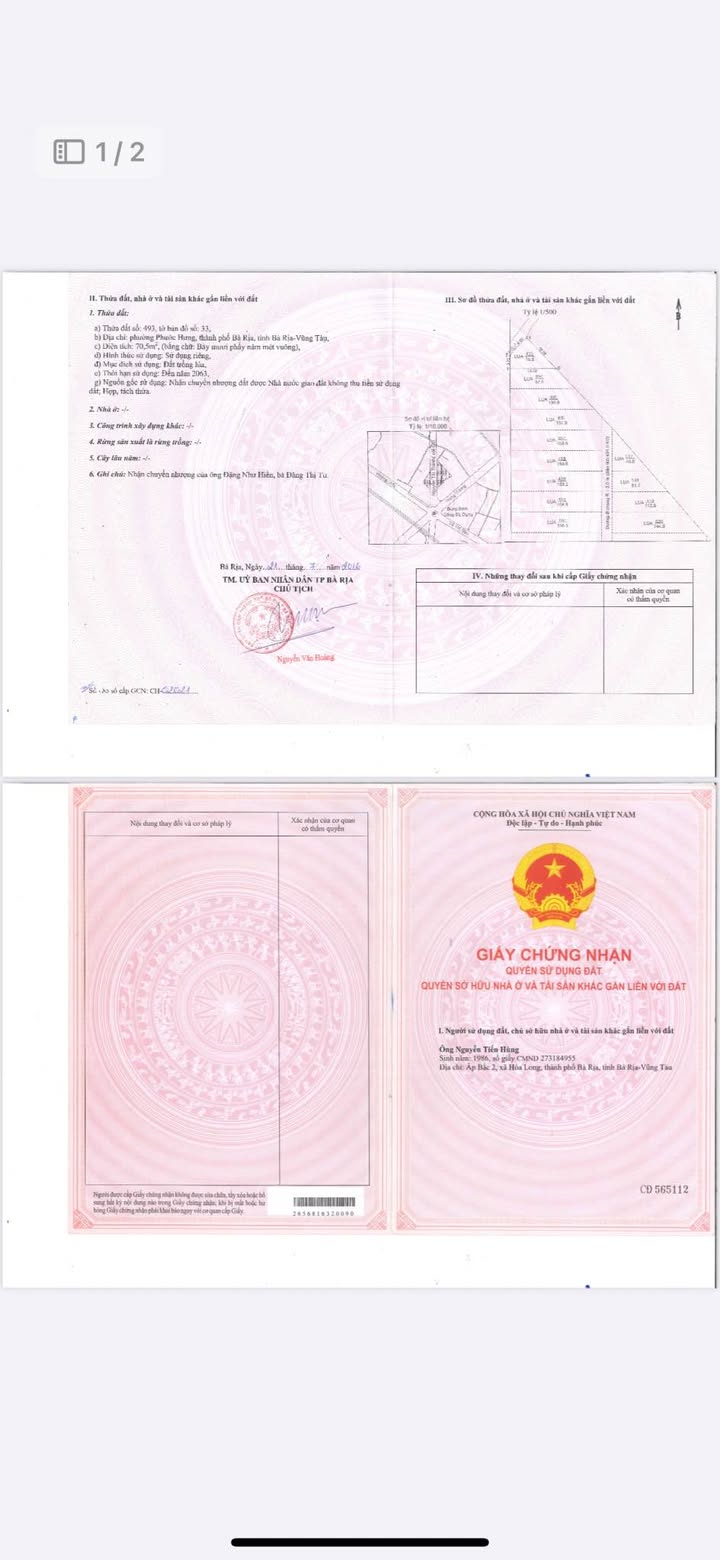 Đất nền Phước Hưng Bà Rịa - Vũng Tàu 70m² giá 1.7 tỷ - Sổ đỏ chính chủ