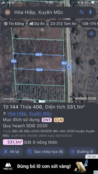 Đất nền Hòa Hiệp Xuyên Mộc 330m² giá 850 triệu - Đường bê tông rộng rãi!