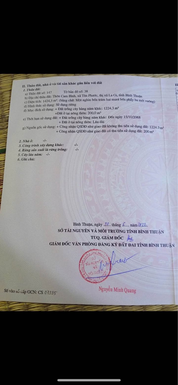 Đất chính chủ tại Cam Bình, Lagi 1.424m² giá chỉ 2.58 tỷ - Cơ hội đầu tư tuyệt vời!