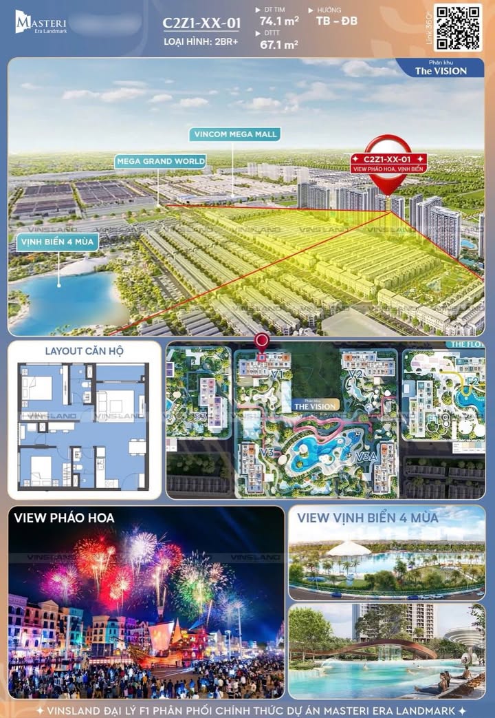 Căn hộ 2 phòng ngủ The Vision - Masteri Era Landmark 67,1m² giá 4.9 tỷ - View Pháo Hoa & Biển Đẹp!