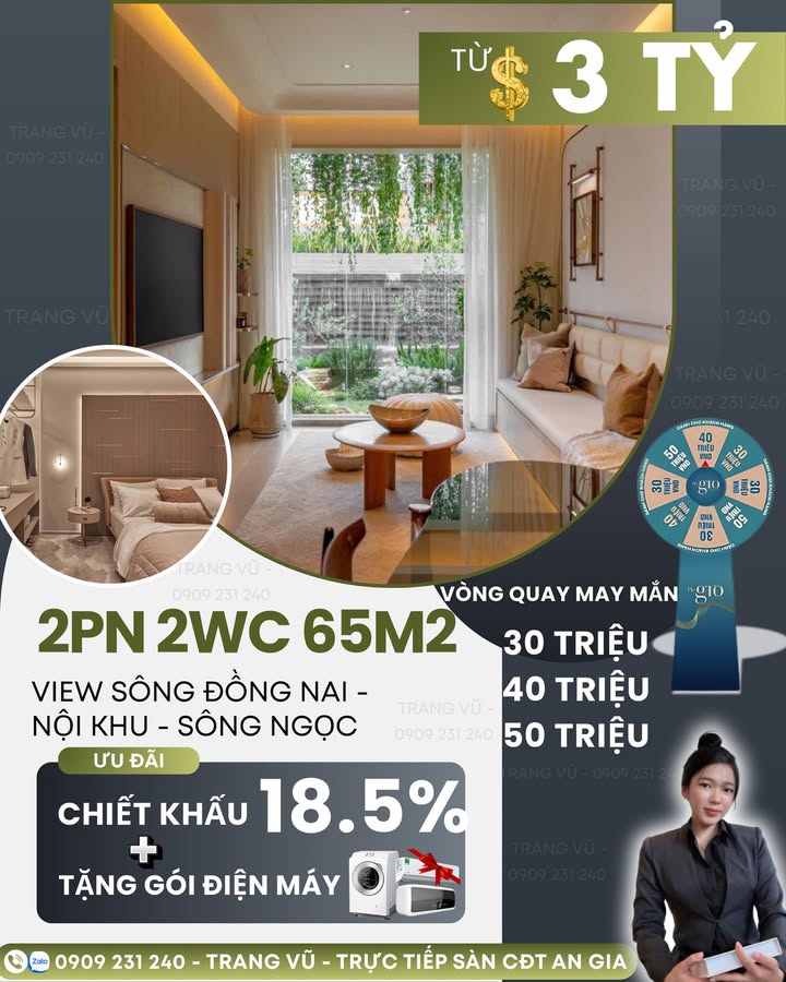 Căn hộ The Gió Riverside Dĩ An 65m² giá 3 tỷ - View sông tuyệt đẹp!