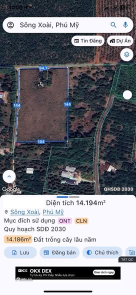 Đất nền Sông Xoài, Phú Mỹ 14.200m² - Đón đầu cơ hội đầu tư với 2 mặt tiền!